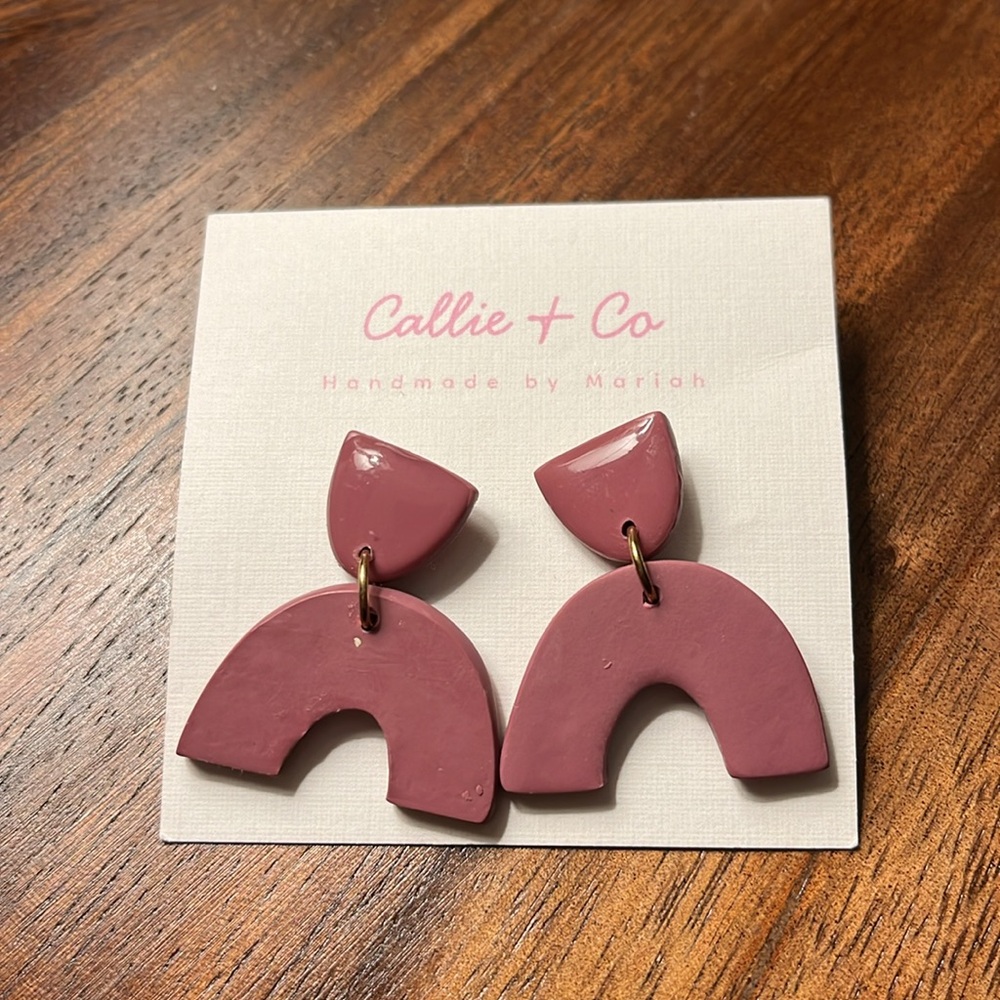 Abstract drop earrings, dusty rose color NWT